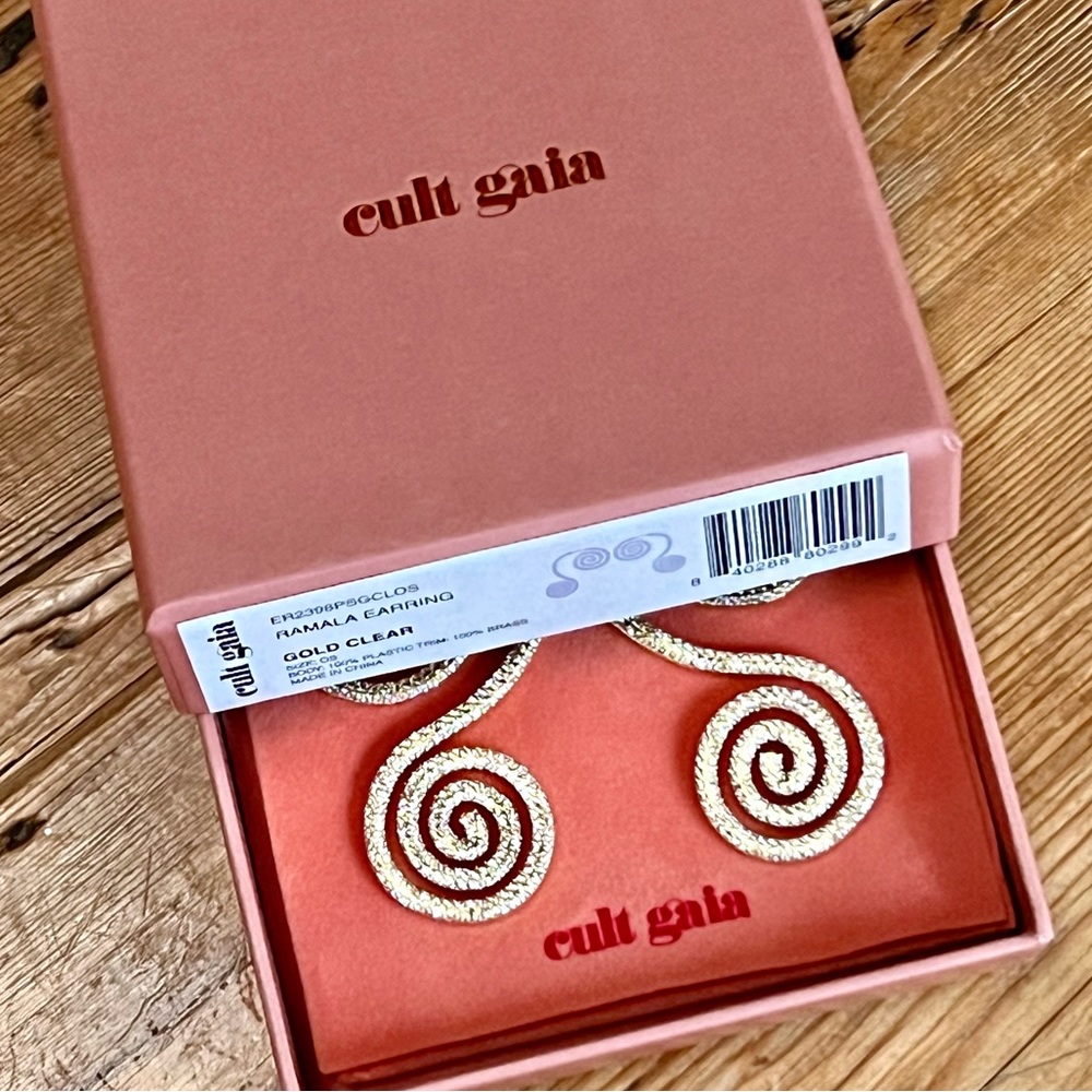 🌺🎉HP🎉🌺 NWT Cult Gaia Ramala Crystal-Embellished Gold Spiral Earrings - Picture 16 of 17